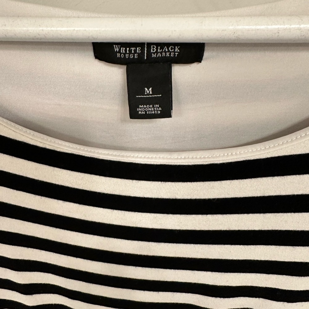 White House Black Market Black White Striped Peplum Top​ - Picture 3 of 3
